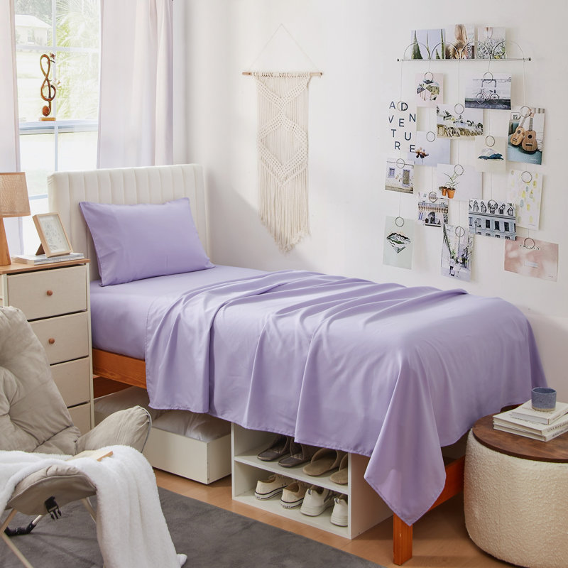 Double Brushed Microfiber Twin XL College Sheet Set, Orchid Petal