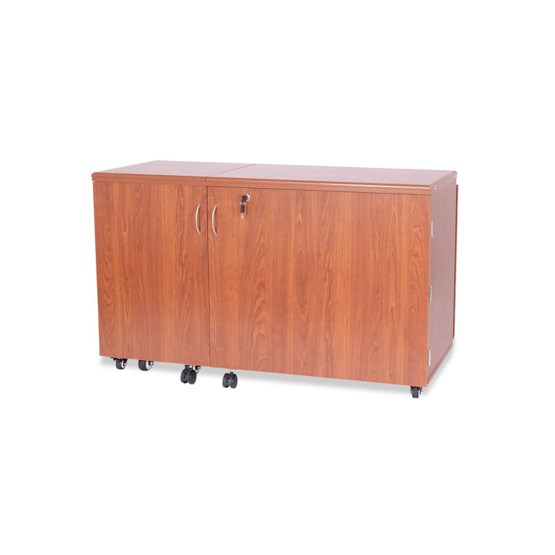 Aussie Sewing Cabinet with Hydraulic Machine Lift and Caddy by Kangaroo Sewing Furniture, Teak