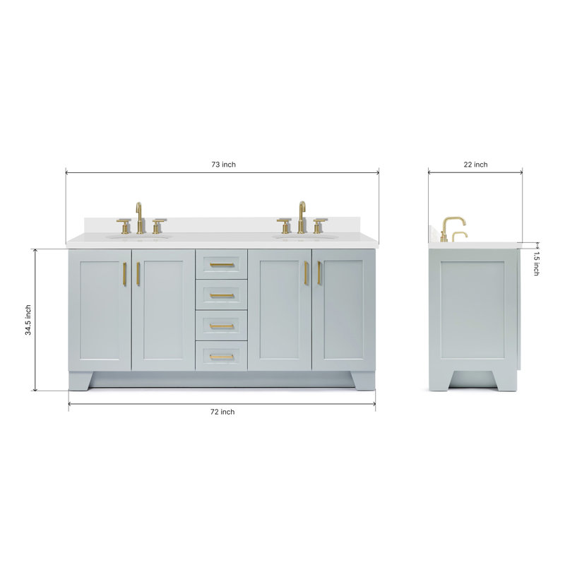 73 IN.  Single Bathroom Vanity, Gray, Oval,  White Quartz