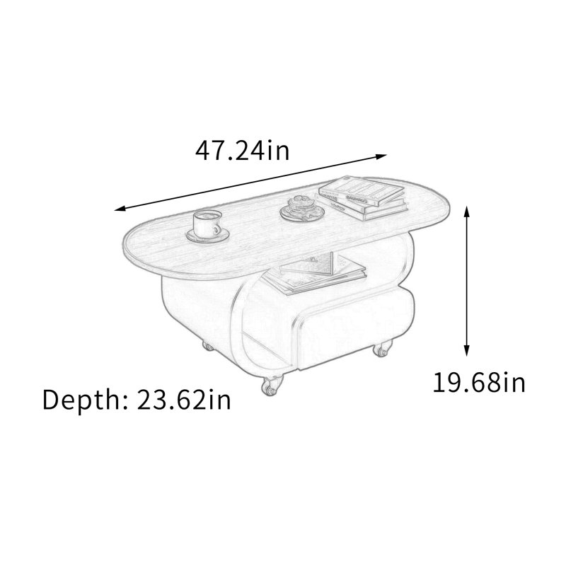 Table basse mobile Creativ, Blanc, H 19,68 po x L 47,24 po x l 23,62 po, Noyer