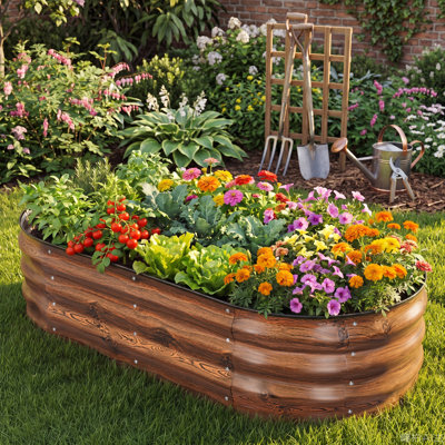 Lit de jardin surélevé ovale galvanisé 4 x 2 x 1 pi avec jardinière