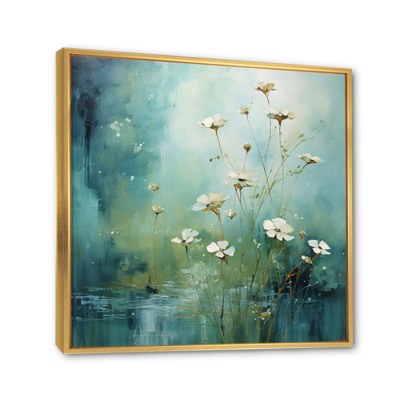 «Misty Meadow IV - Abstract Landscape», reproduction sur toile, Cadre flottant doré, H 24 po x l 24 po x P 1 po