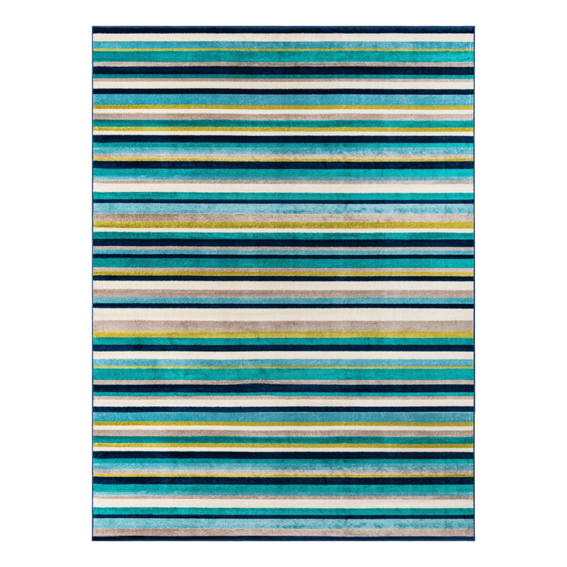 Tapis bleu sarcelle à rayures Analiese, Rectangle 9 pi x 12 pi