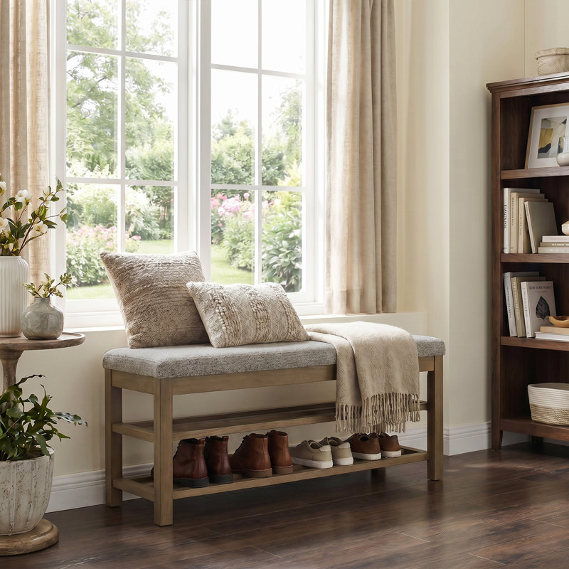 Banc de rangement rembourré avec range-chaussures à deux niveaux, Brun