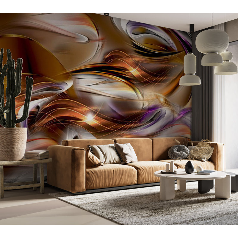 Murale abstraite pelez et collez - Mer ambrée, L 110 po x l 154 po