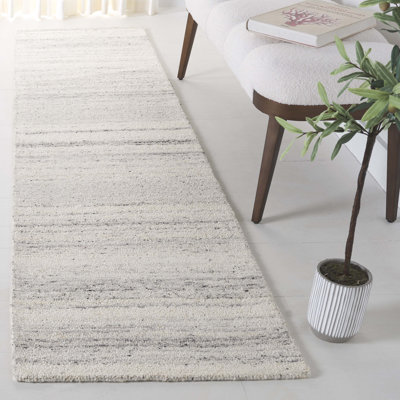 Tapis gris en laine et coton tissé à plat à la main Lanny