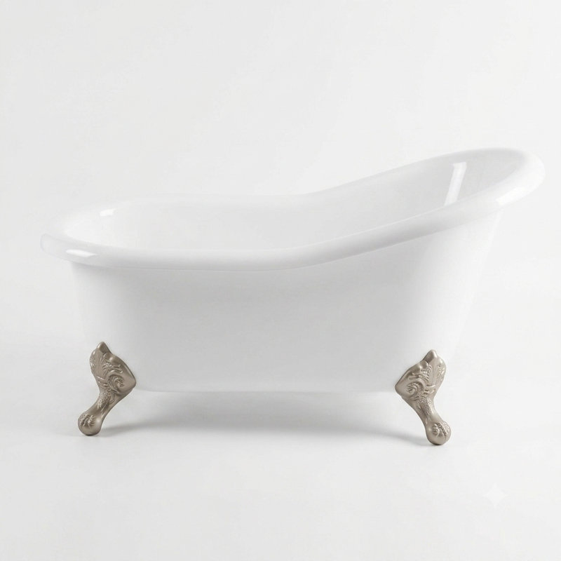 The Huron 5 ft. Single Slipper Clawfoot Acrylic Tub without Faucet Holes by Strom Living, Matte Nickel