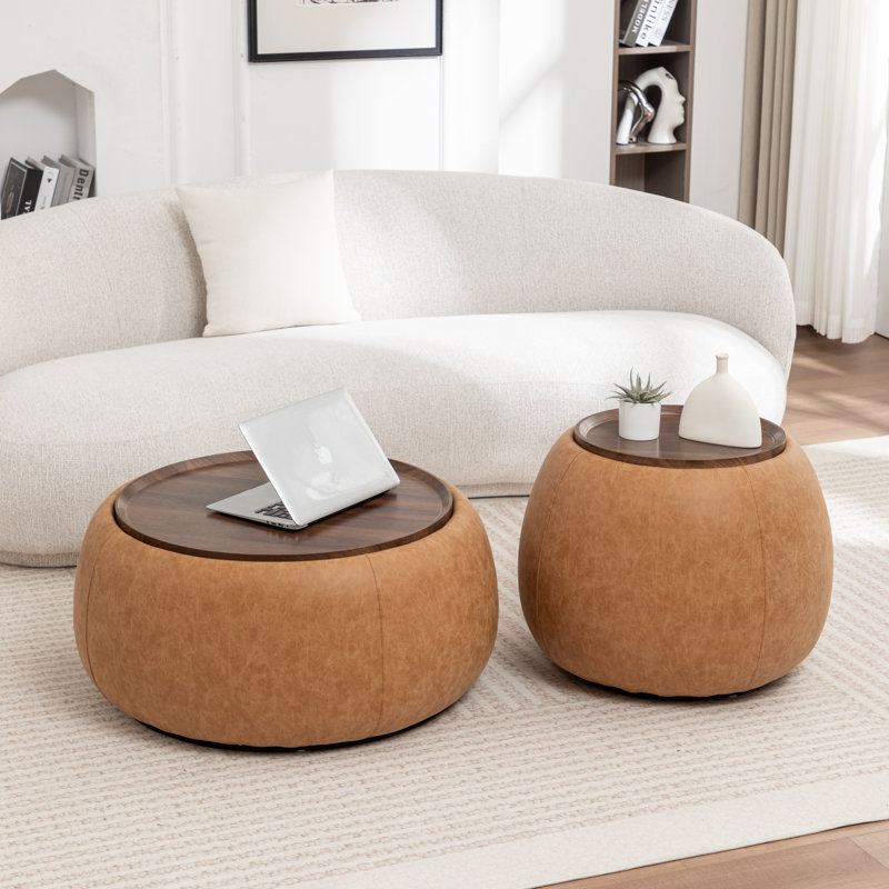 Repose-pieds de cocktail rond avec rangement Pietsch, Vintage Brown