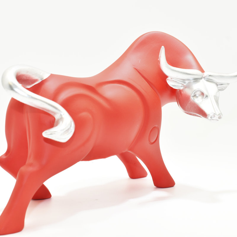 Adam & Friends Home Decor Strong Bull Sculpture | 1-Piece, Red/Silver