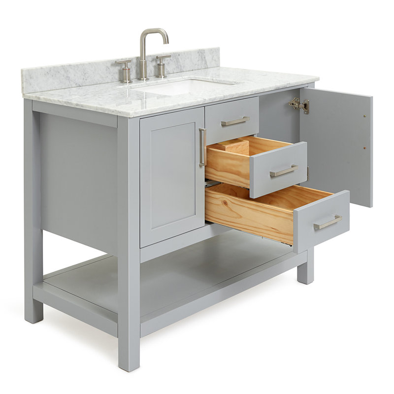 43'' Single Bathroom Vanity with Carrara Marble Top, Gray