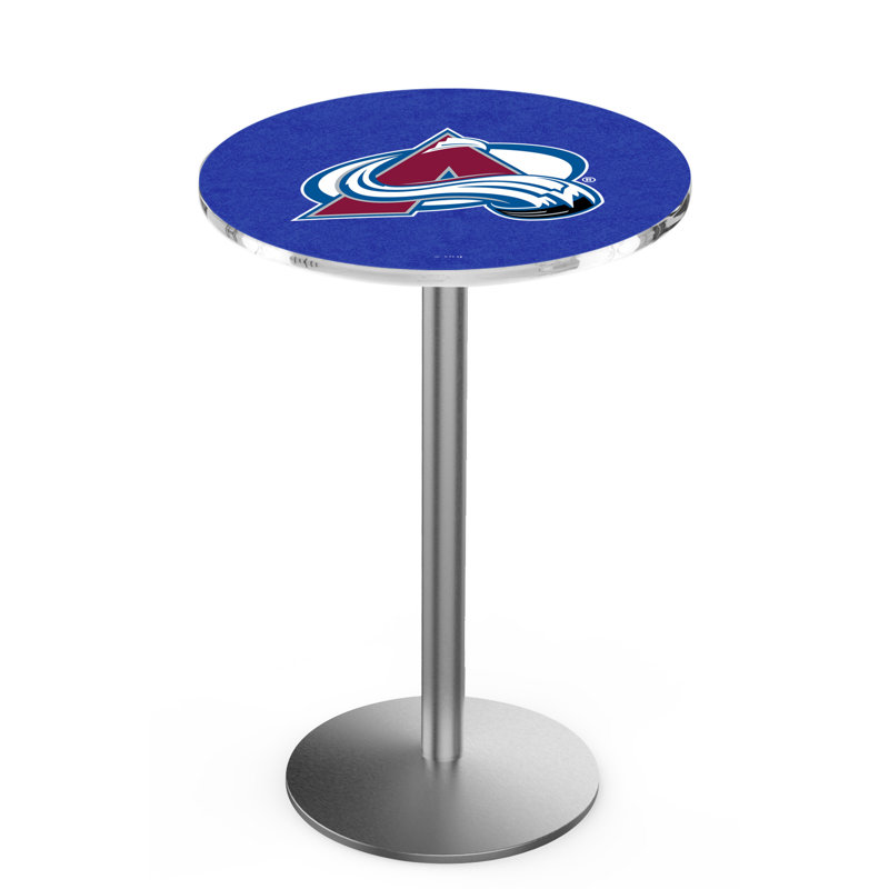NHL Round Metal Base Dining Table, Stainless Steel, Colorado Avalanche