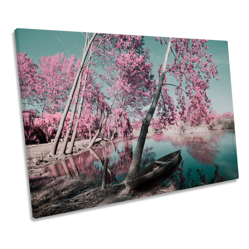 Tree Pink Sunset Seascape Blossom - Wrapped Canvas Art Prints, 30.5cm H x 45.7cm W x 2cm D