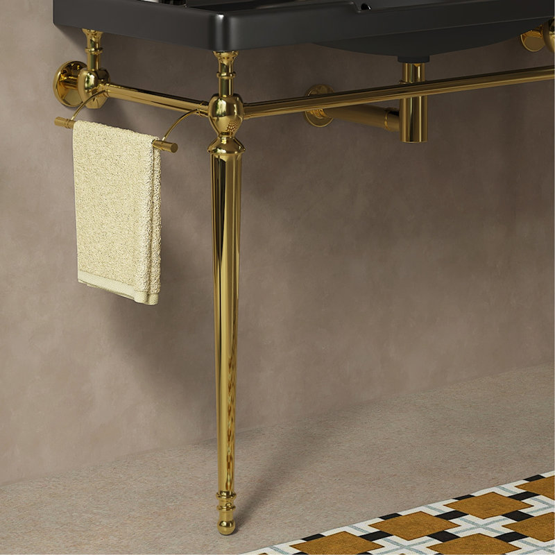 Pied de meuble-lavabo autoportant 48 po, sans lavabo et robinet, sans couvercle et drain, or