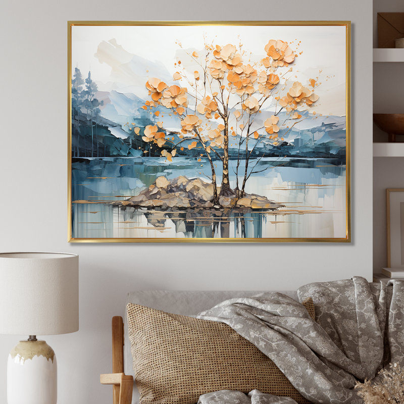 Érable doré sur toile Gilded Beauty, Cadre flottant doré, H 34 po x l 44 po x P 1,5 po