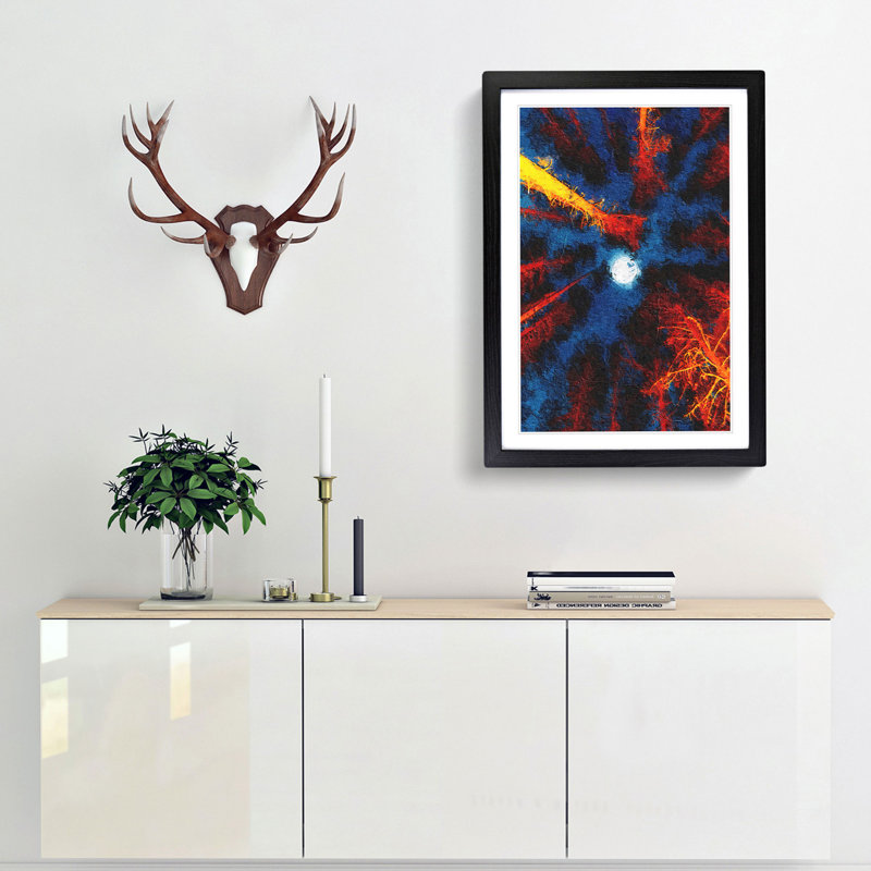 Moon Through the Trees Abstract Art - Picture Frame Painting Print, 48cm H x 36cm W x 2cm D, Black Framed