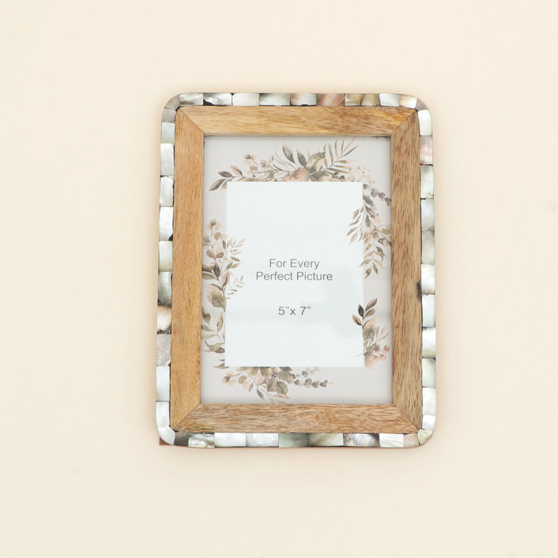 Cadre photo 12,7 x 17,8 cm en bois et nacre, vitre, incrustation décorative en nacre, finition polie
