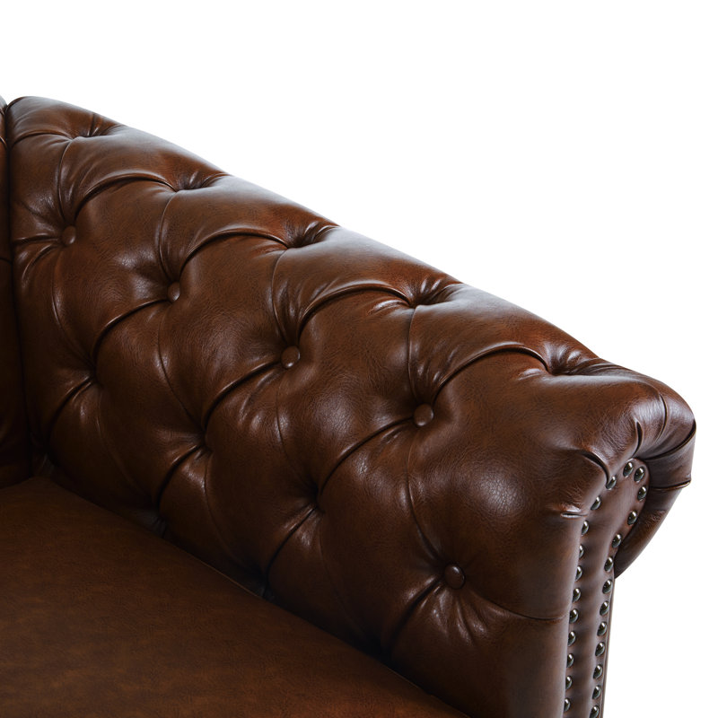 Lawrence Chesterfield Upholstered Swivel Club Chair, Dark Brown Faux Leather