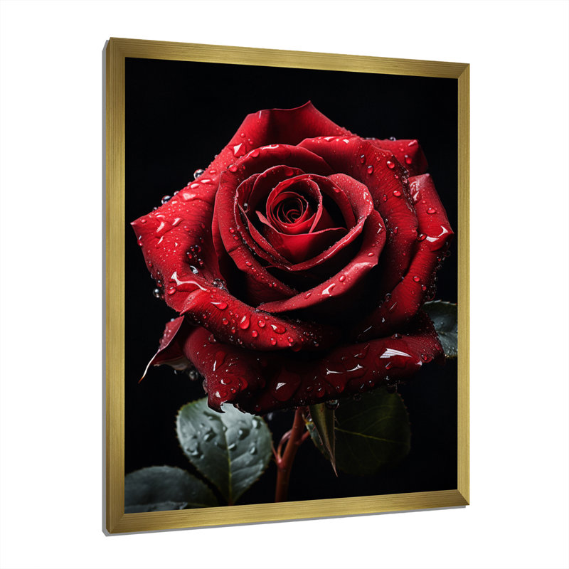 «Red Black Rose Elegance I», art mural sur toile florale, H 44 po x l 34 po x P 1,5 po, Encadrement doré