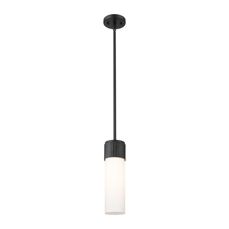 Luminaire suspendu à tige 1 lumière 12 "Bolivar, H 13,5 po x l 4 po x P 4 po, Blanc mat, Noir mat