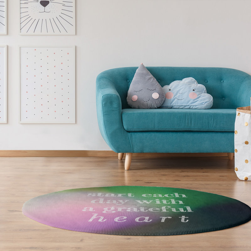 Tapis en polyester multicolore à citation inspiration, Rond 5 pi