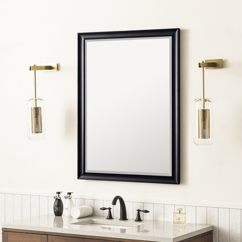 Glenbrooke Solid Wood Beveled Wall Mirror, Black Onyx, 40" x 30"