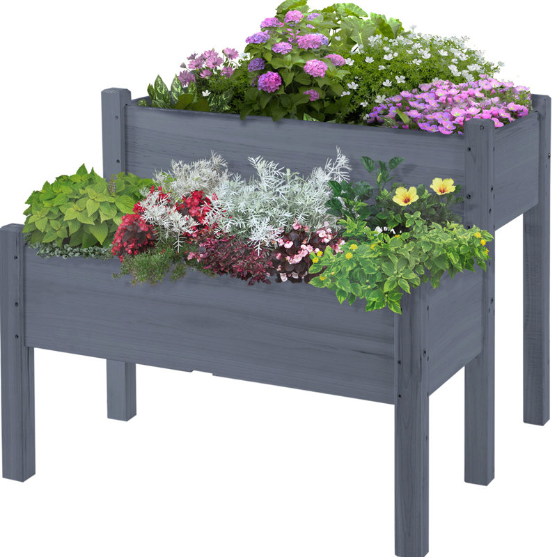 Elevated Planter Box, 34"X34"X28", 2 Wood For Backyard Patio, Nurture Veggies Herbs Blooms, Gray Raised Planter, Backyard, Raise Veggies, Herbs, Flowers