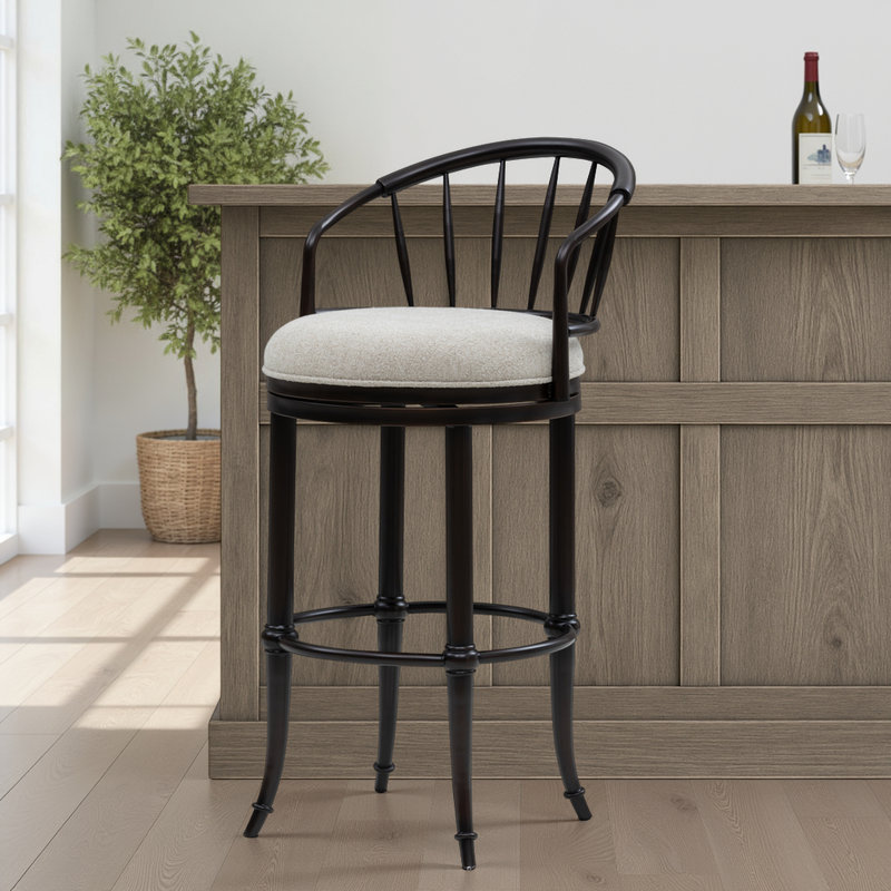 Coombs Commercial Grade Steel Frame Cream Fabric Upholstered Swivel Bar Height Barstool - Set Of 4