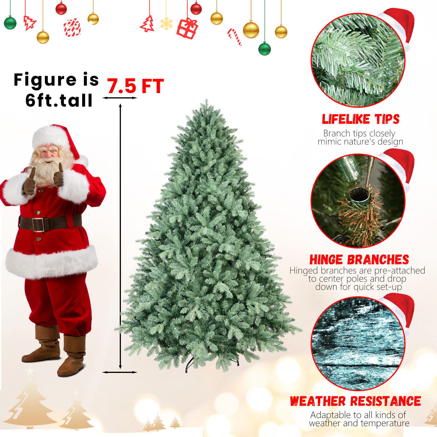 Pre-Lit Christmas Tree, 7.5' H