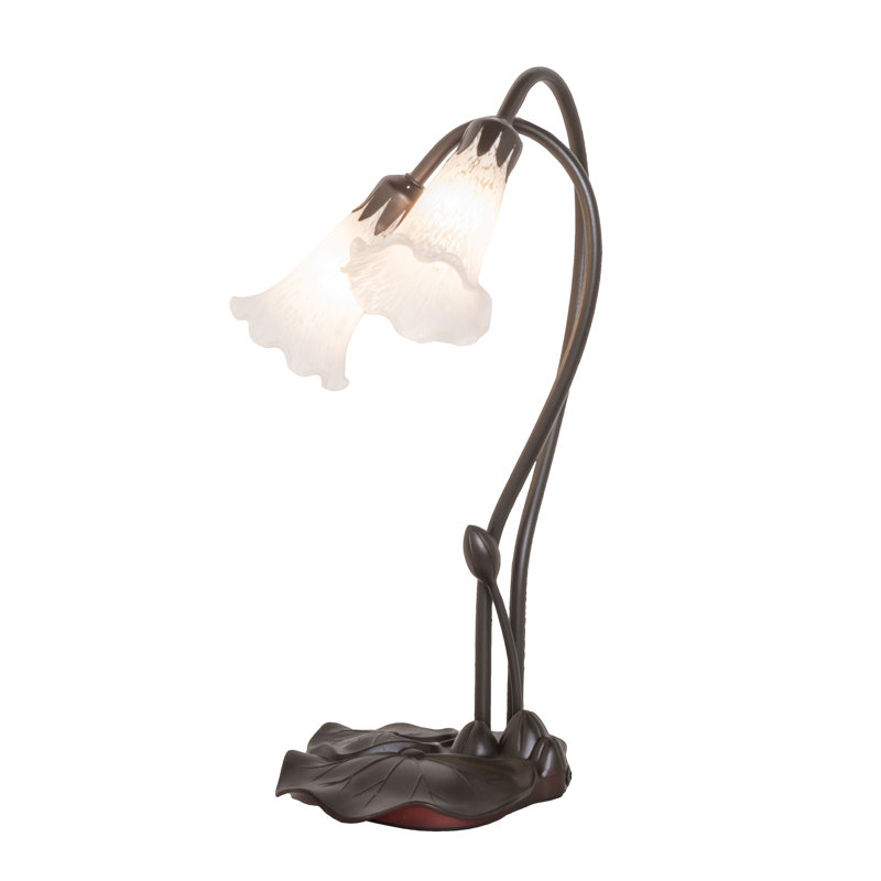 16" High White Pond Lily 2 Light Accent Lamp, White