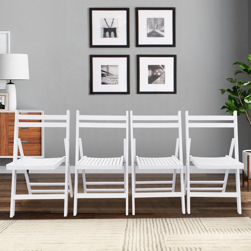 Chaises pliantes en bois massif blanc de 4 personnes avec siège à lattes pour une détente imbattable, plusieurs occasions convenables, peu encombrant, léger, avec une capacité de charge maximale de 220 lb, avec tout le confort exceptionnel, toutes