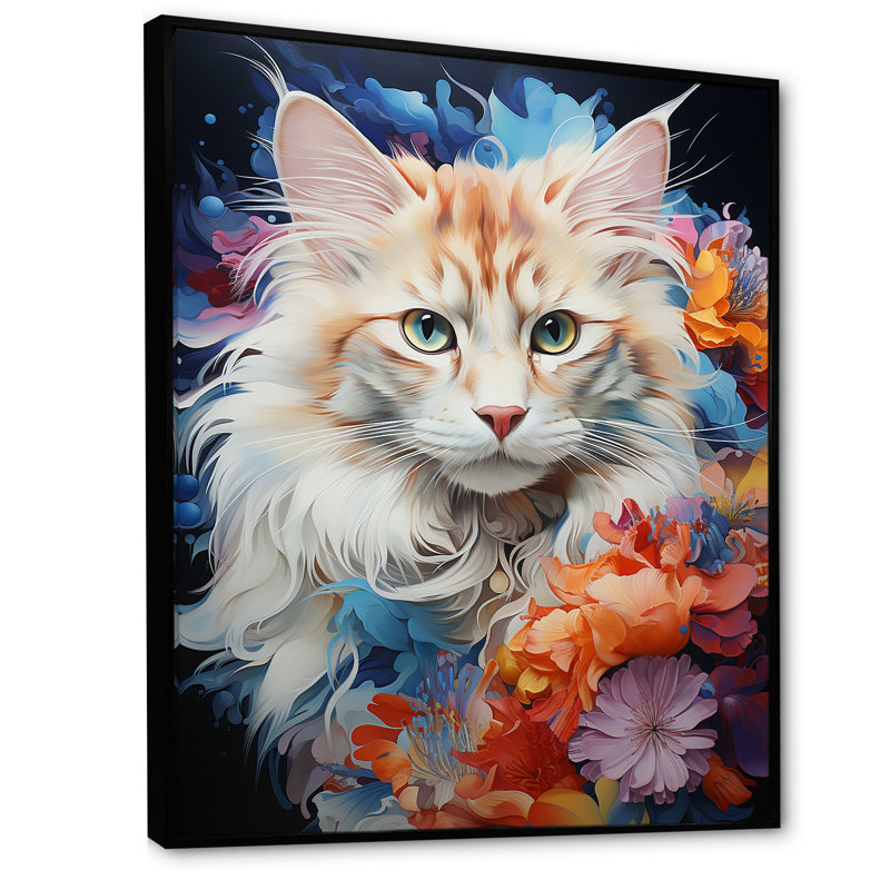 «Ragamuffin Radiance Multicolor Cat Collage», reproduction d'art mural, H 44 po x l 34 po x P 1,5 po, Cadre flottant noir