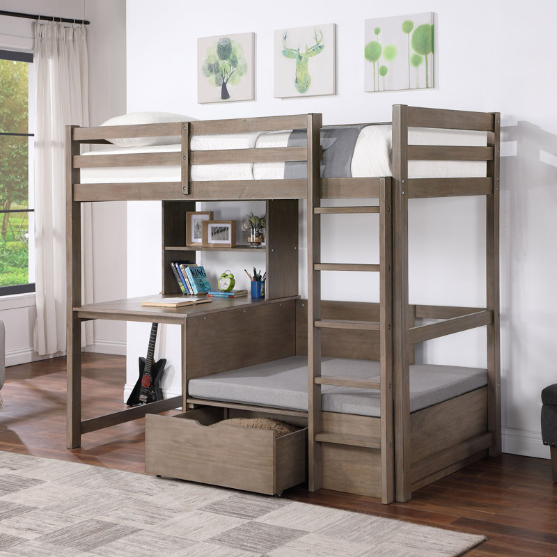 Kitherly Twin Loft Bed with Desk and Bookcase