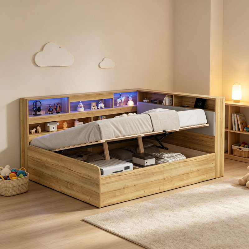 Steel Lift Up Storage Bed, 135x190 cm