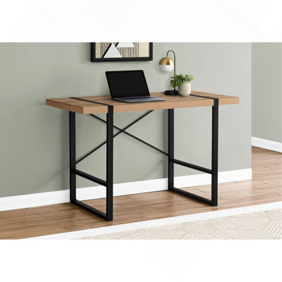 Bureau d'ordinateur, bureau personnel, ordinateur portable, L 48 po, travail, stratifié brun, métal noir, contemporain