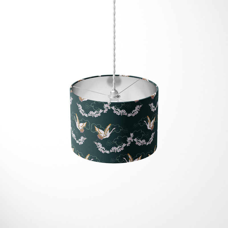 21cm H Cotton Drum Pendant Shade ( Spider ), Green/White