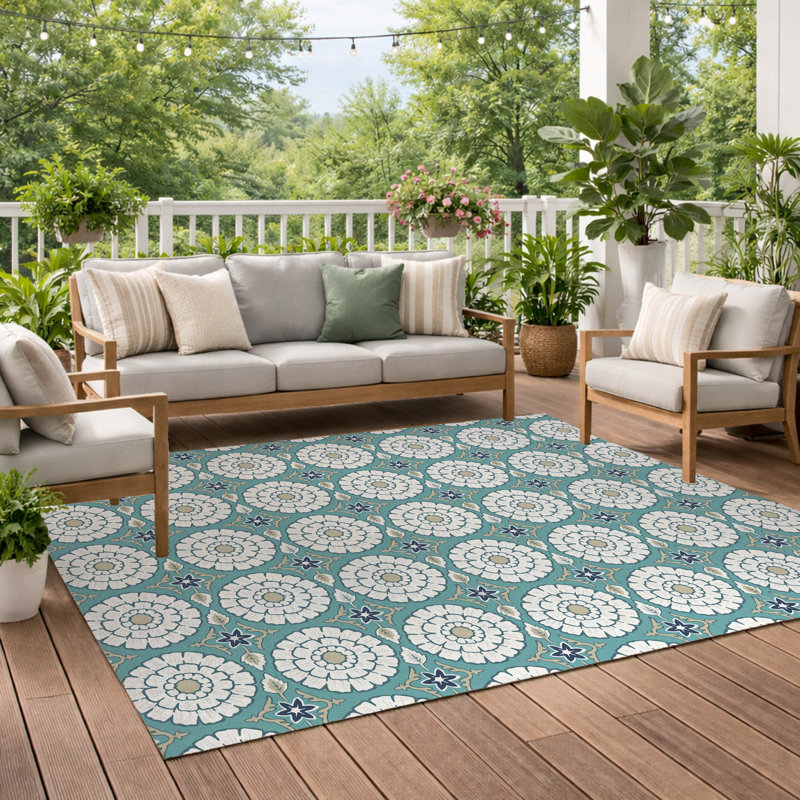 Tapis d'extérieur antidérapant Lexi, Bleu, Rectangle 96 po x 120 po