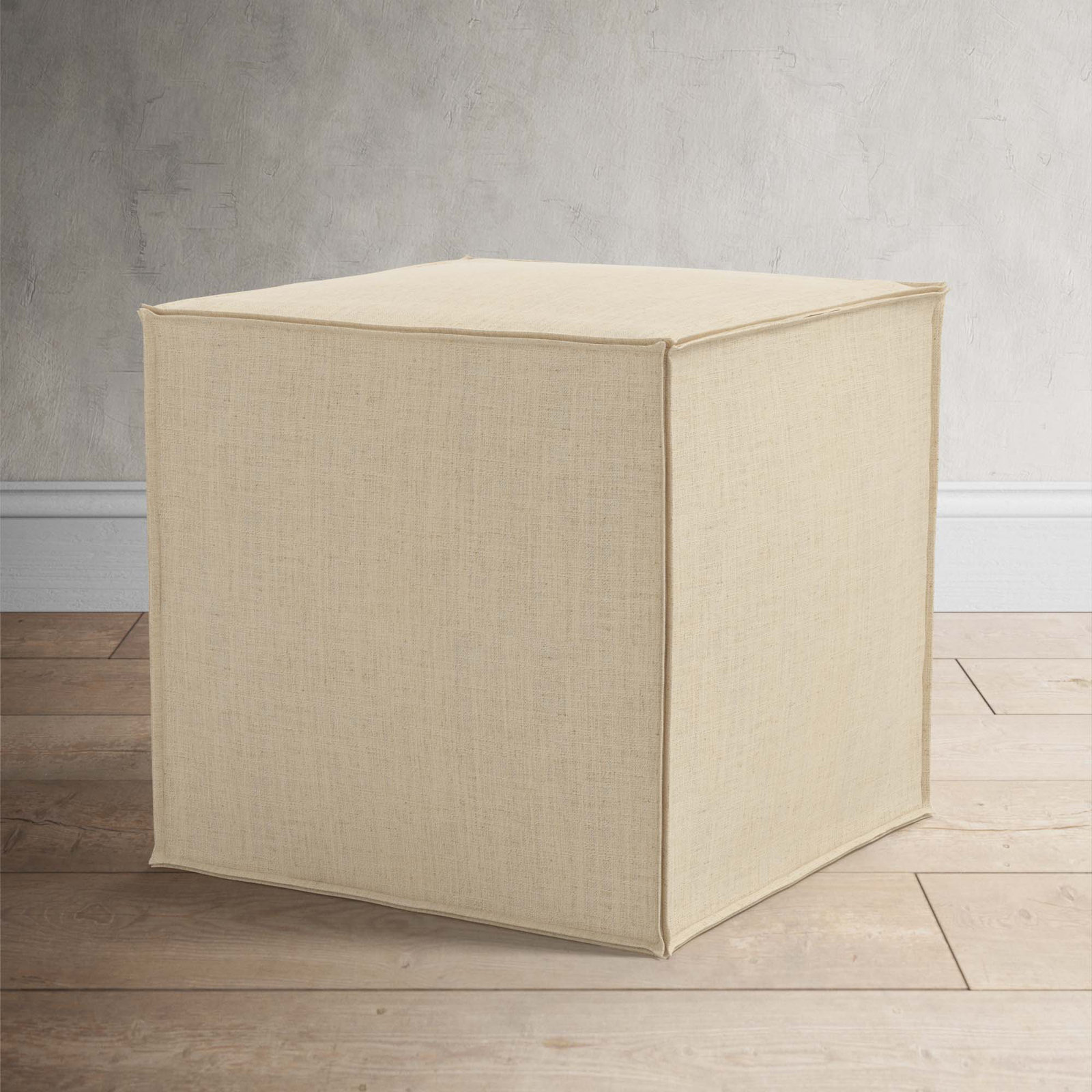 Tillie Upholstered Pouf, Classic Linen Linen