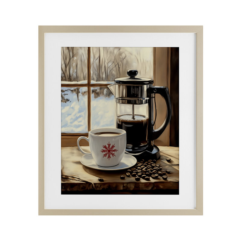 «Winter French Press», impression sous verre encadrée par Arlington Prints, Cadre de récolte en pin, H 16 po x l 13 po