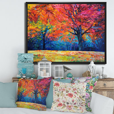 " Vibrant Red Tree In Autumn Landscape " Painting Print