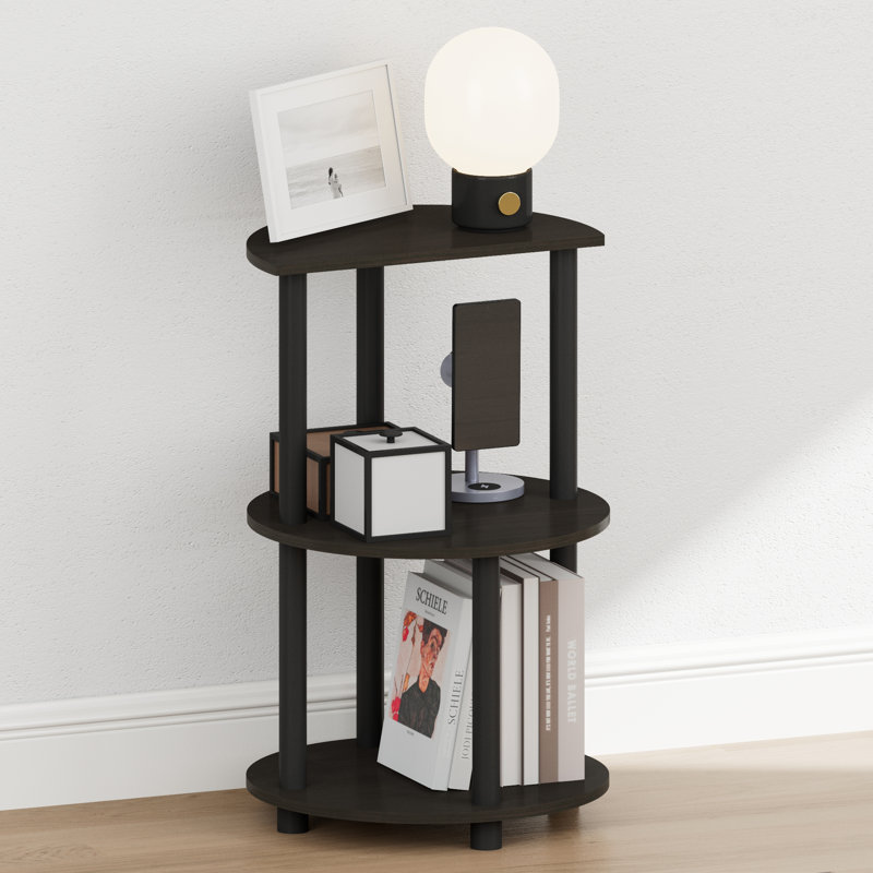 Furinno TURN-N-TUBE Night Stand, 3-Tier Round Nightstand, Half Round Table Top Bedside Table, Toolless Side Table, End Table with Open Shelf, for Bedroom, Living Room, Espresso
