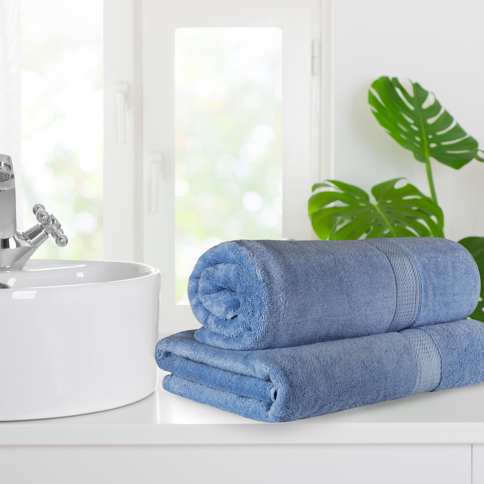 Renata 2-Piece Egyptian Cotton Bath Sheet Set, Denim Blue