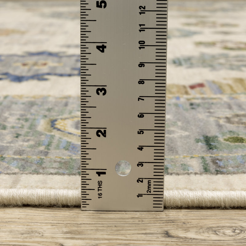 Tapis oriental en laine tissé à la machine Karns en bleu / gris / vert, Rectangle 5 pi 3 po x 7 pi 6 po