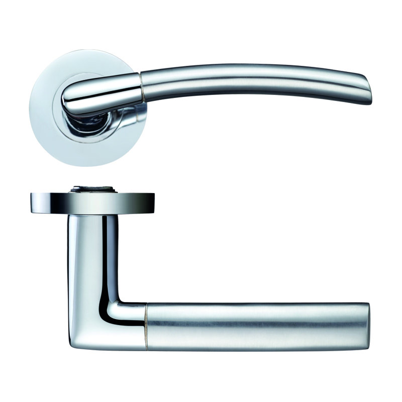 Olympus Latch Door Handle, Satin Chrome/Polished Chrome