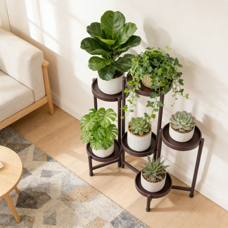 Support de plante d'intérieur en métal à 6 niveaux avec support réglable pour plantes, fer à repasser facile à installer