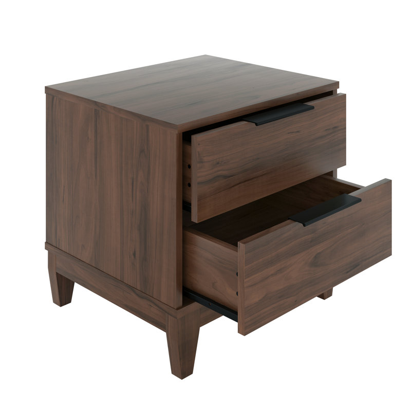 Boyd Sleep Mackay Modern Double Drawer Nightstand, Walnut