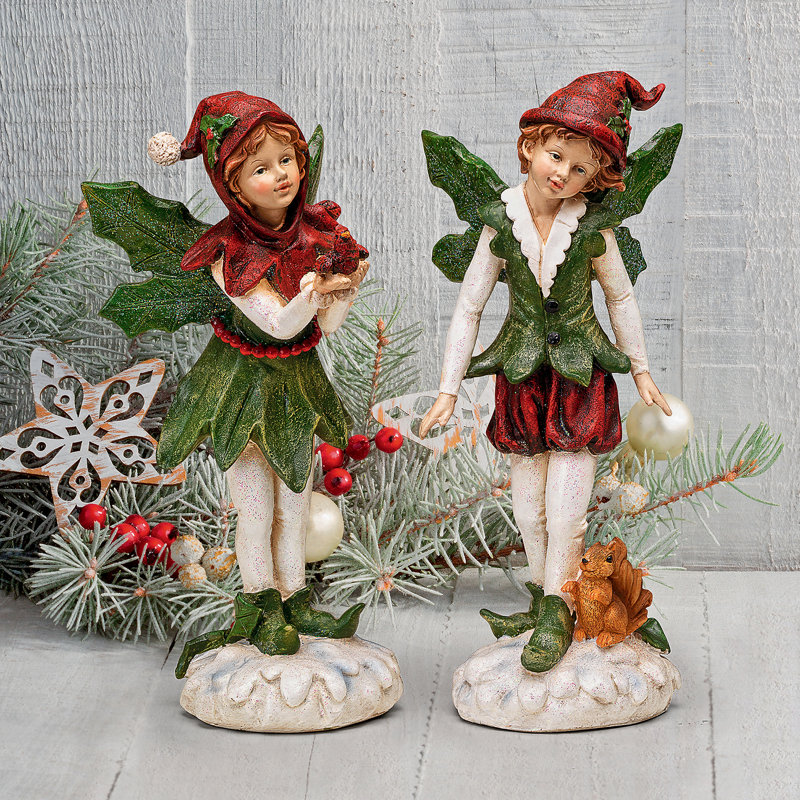Ensemble de 2 figurines Elfes victoriennes du père Noël