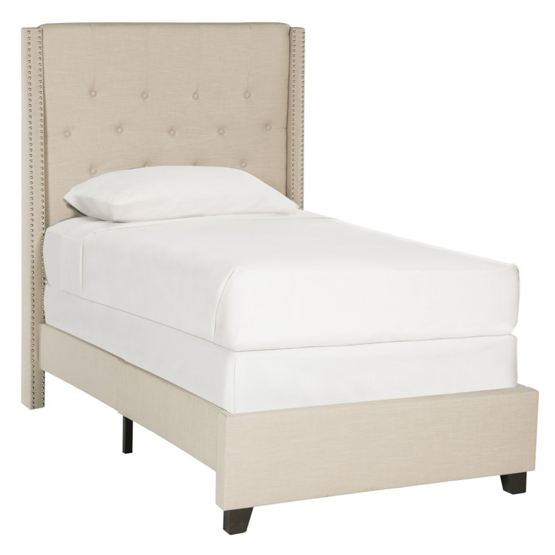 Wampler Upholstered Standard Bed, Beige Linen, Twin