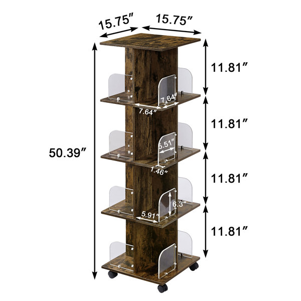 Ebern Designs Jadeyn Rotating Bookshelf 4 Tier 360° Revolving Floor  Standing Bookcase Corner Organizer Display