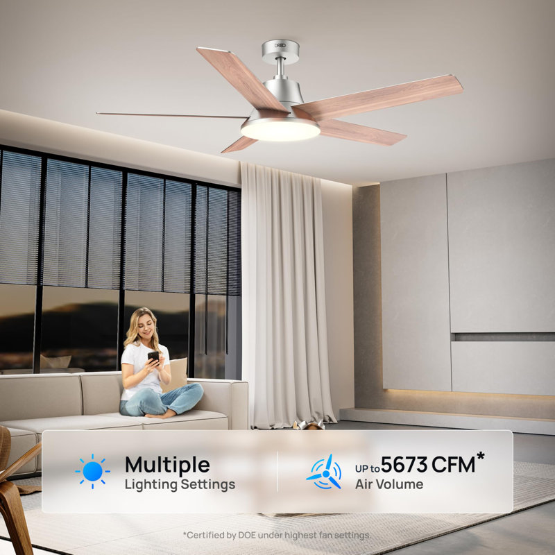 52 inch Ceiling Fan with Light and Remote Control, Silver