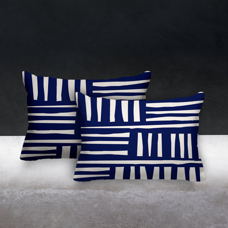 No Decorative Addition Outdoor Reversible Throw Pillow, Navy Blue